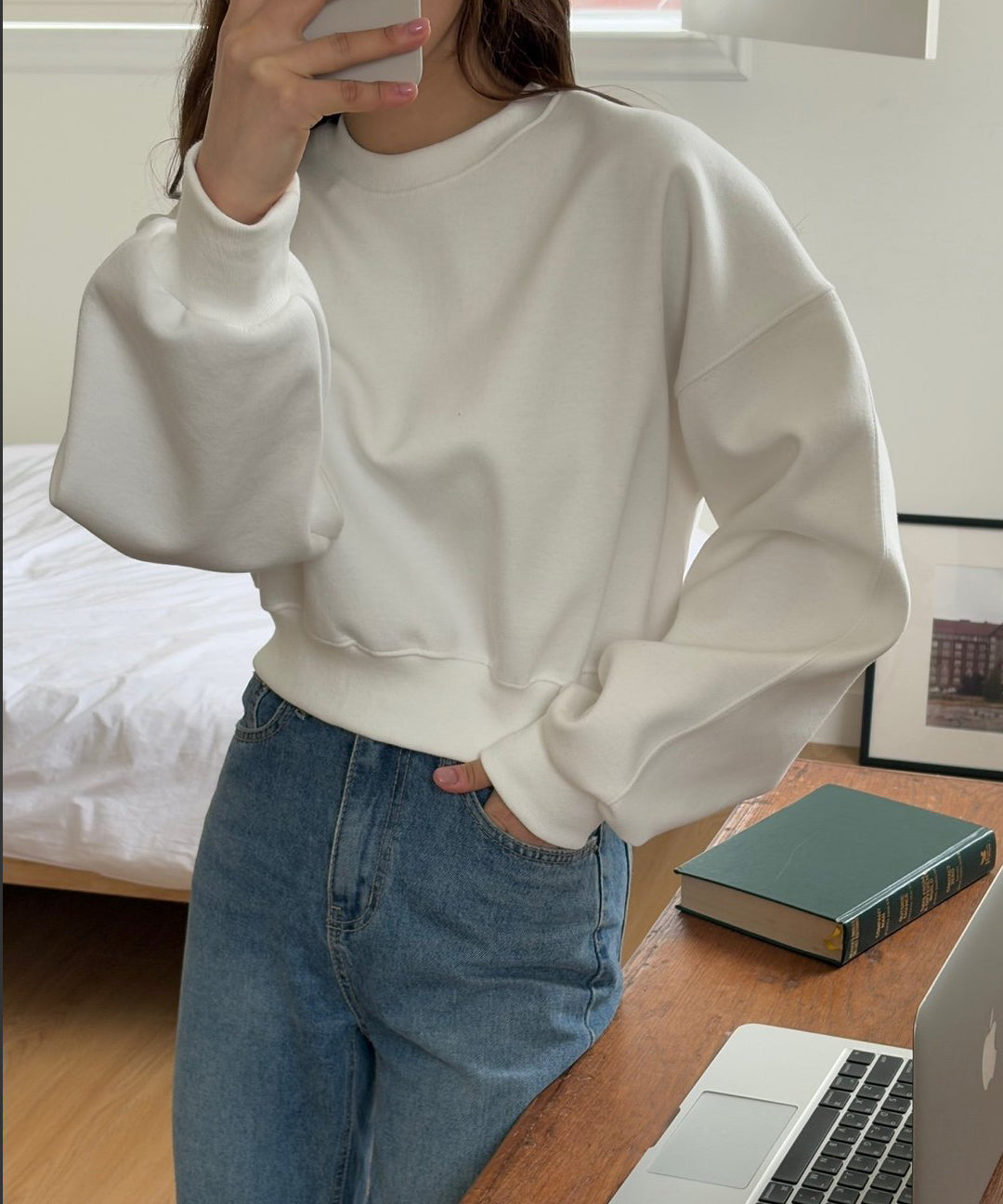 Semi-Crop Oversized Seam Detail Sweatshirt – Made in Korea