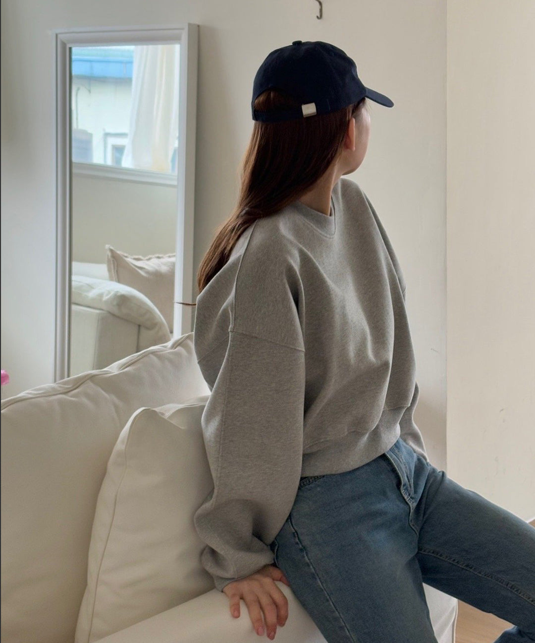 Semi-Crop Oversized Seam Detail Sweatshirt – Made in Korea